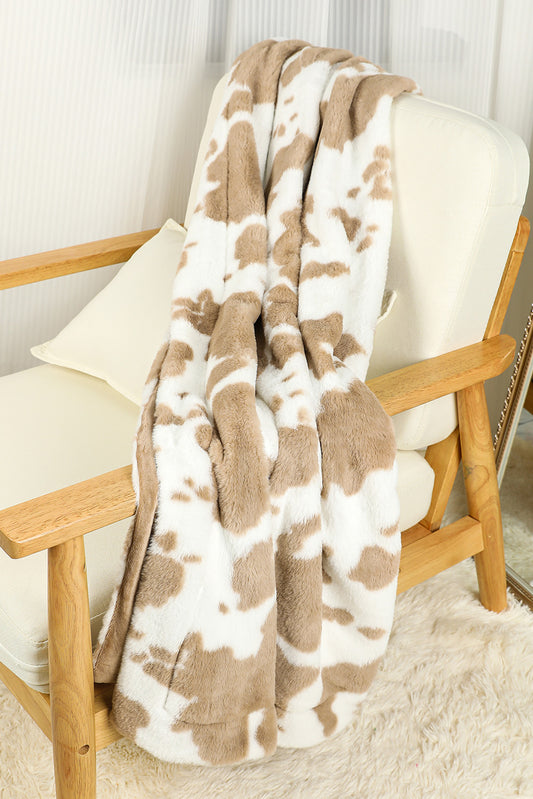 Khaki Cow Print Plush Throw Blanket