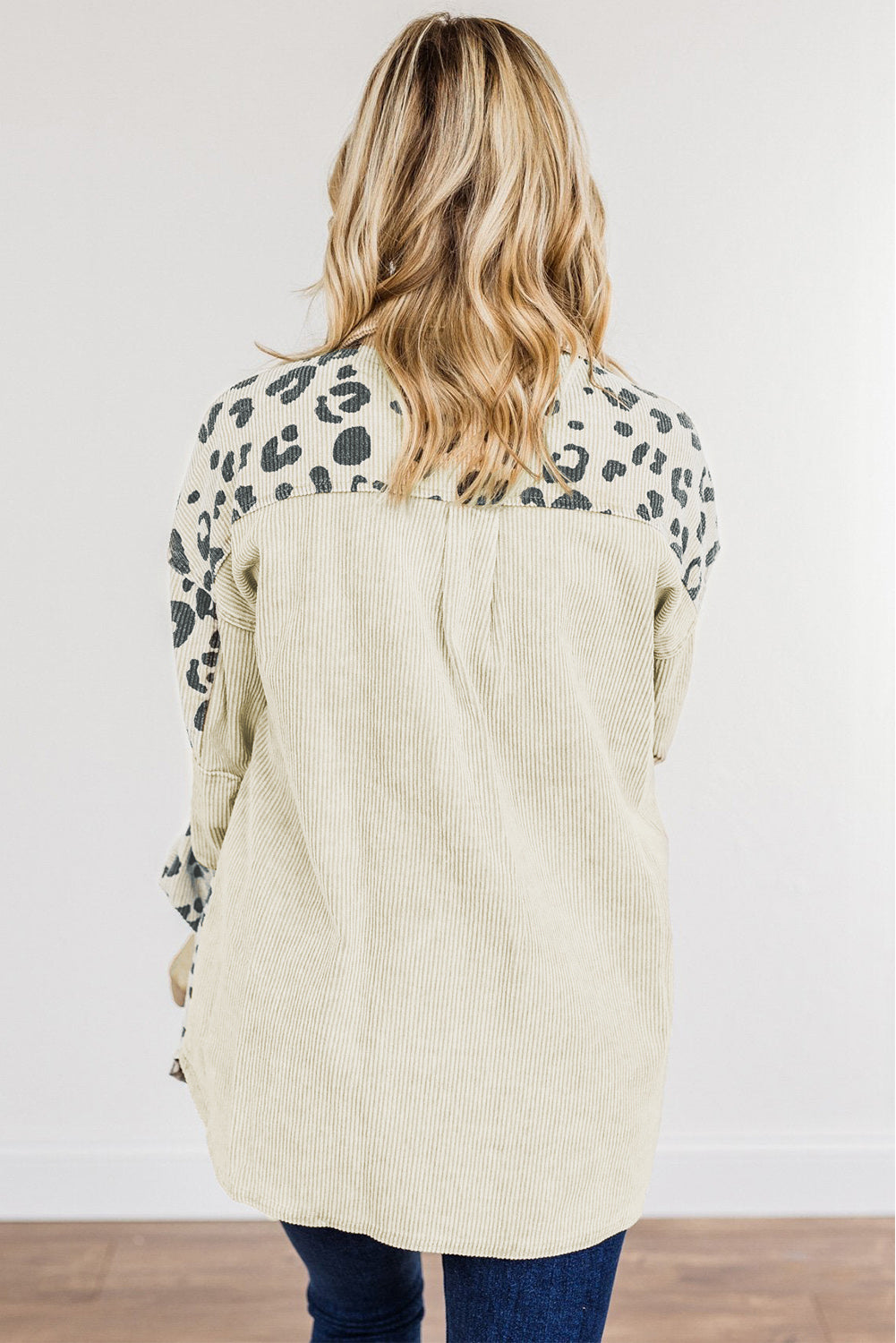 Khaki Leopard Detail Corduroy Shacket