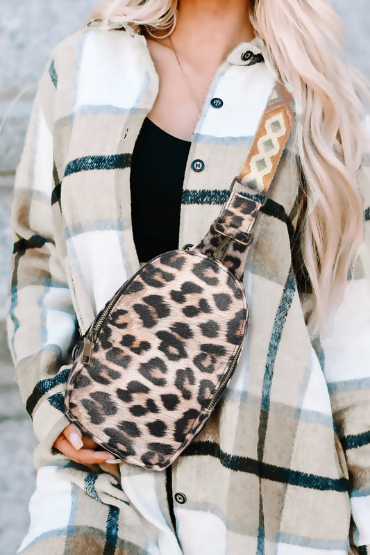 Brown Leopard Crossbody Sling Bag with Guitar Strap