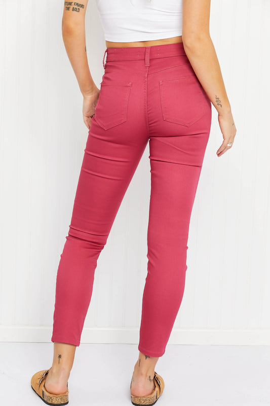 Zenana Walk the Line Full Size High Rise Skinny Jeans in Rose