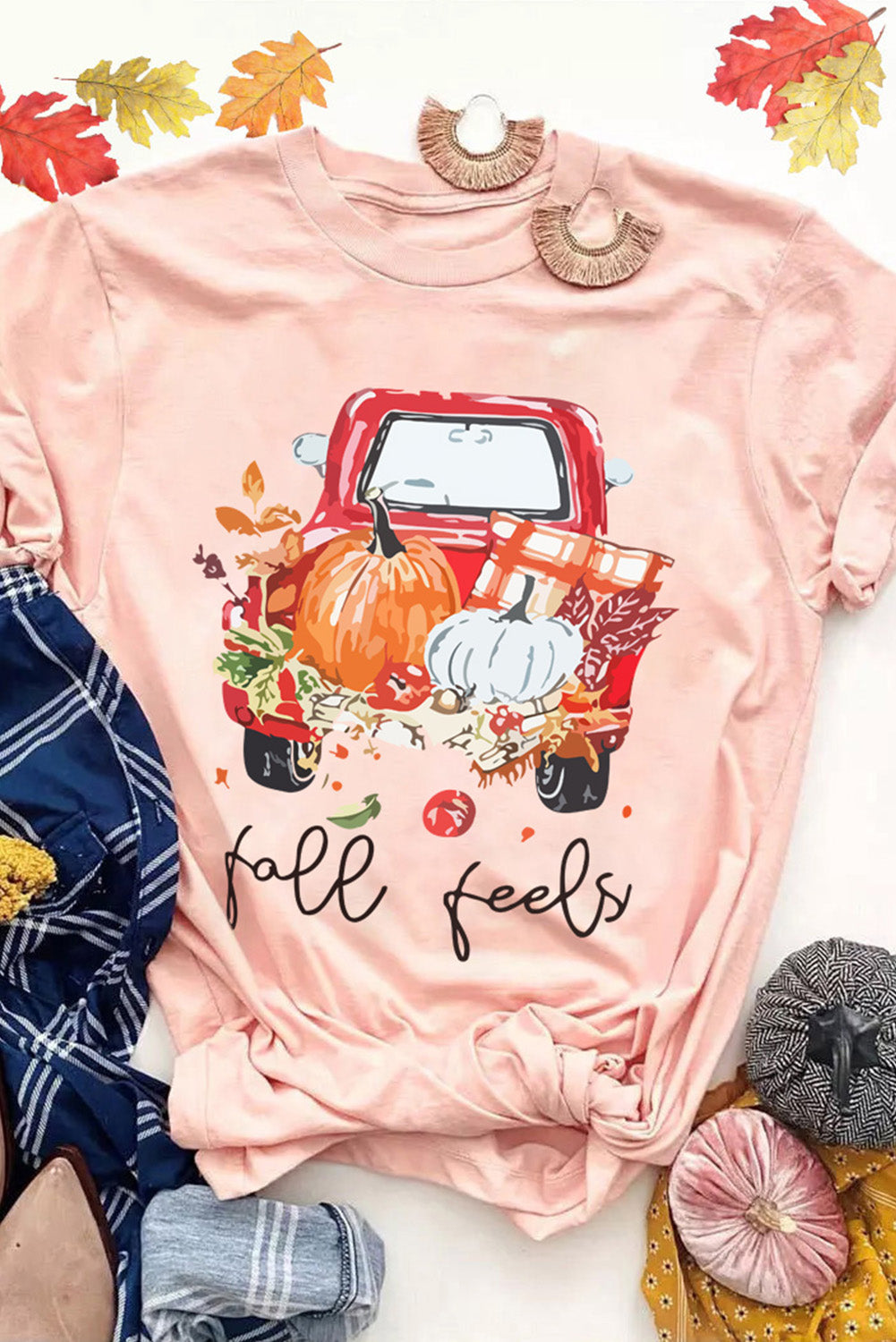 Pink Fall Feels Fall Graphic Tee