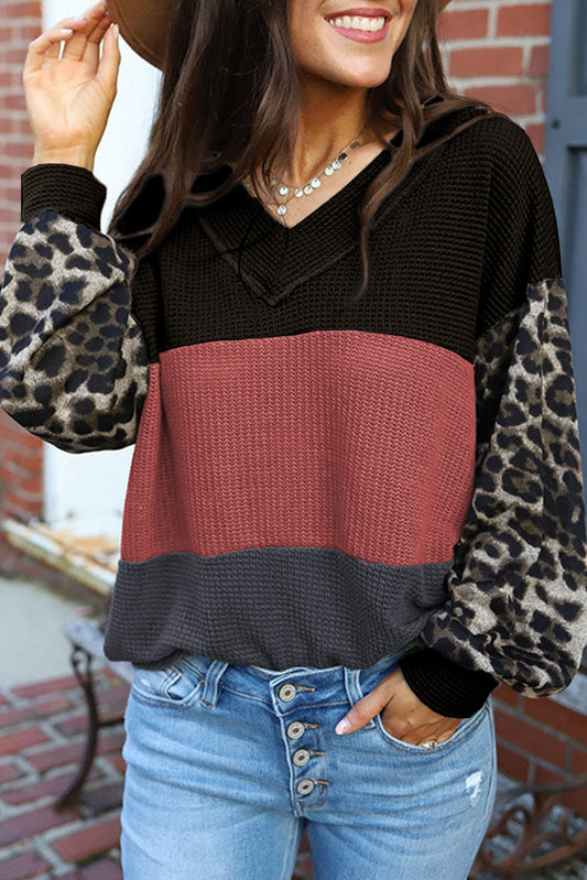 Black and Red Leopard Waffle Knit Top