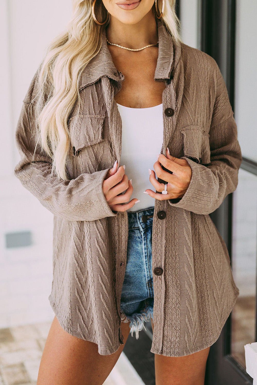 Mocha Oversized Textured Shacket