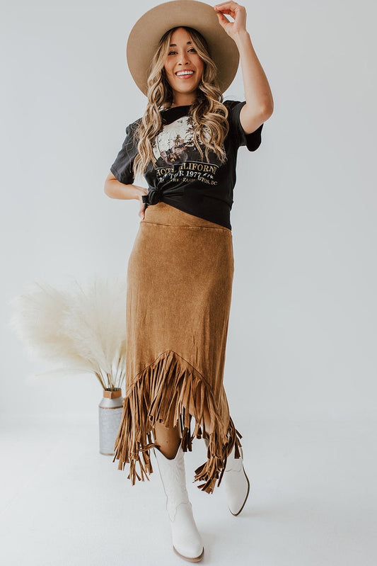 Brown Faux Suede Skirt - Medium