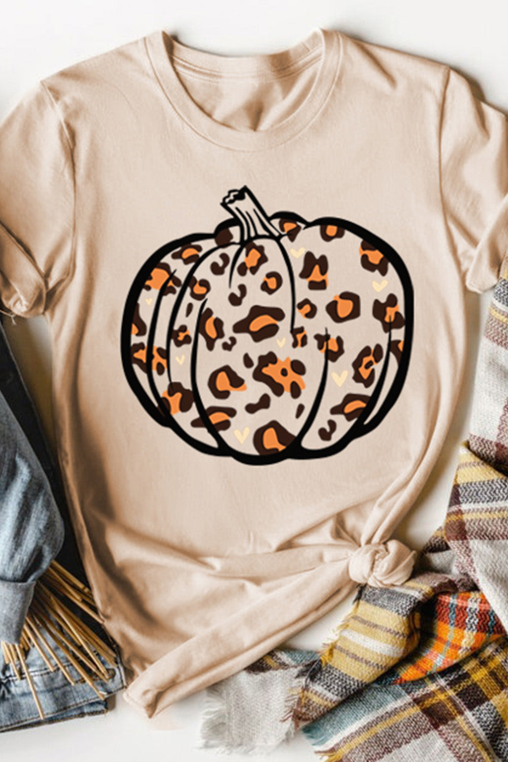 Khaki Leopard Pumpkin Fall Graphic Tee (Pre-Order Sept 1st)