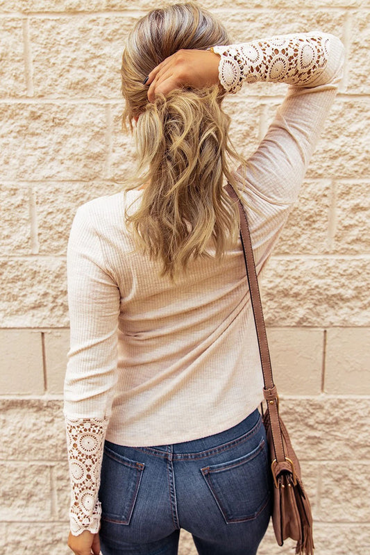 Cream Henley with Lace Sleeves