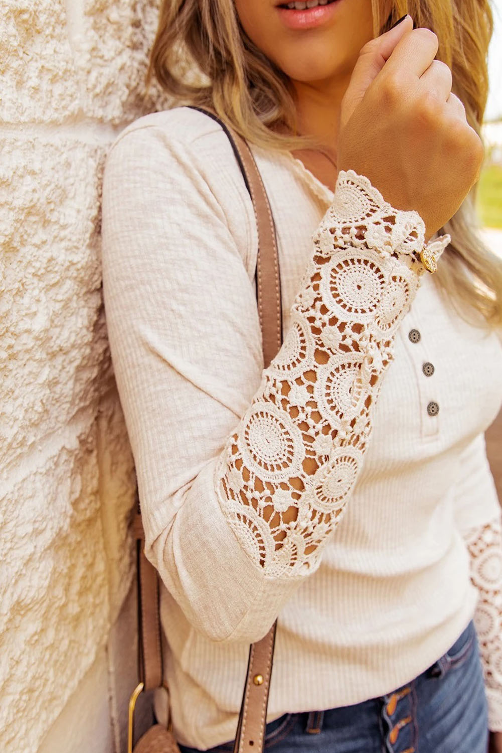 Cream Henley with Lace Sleeves