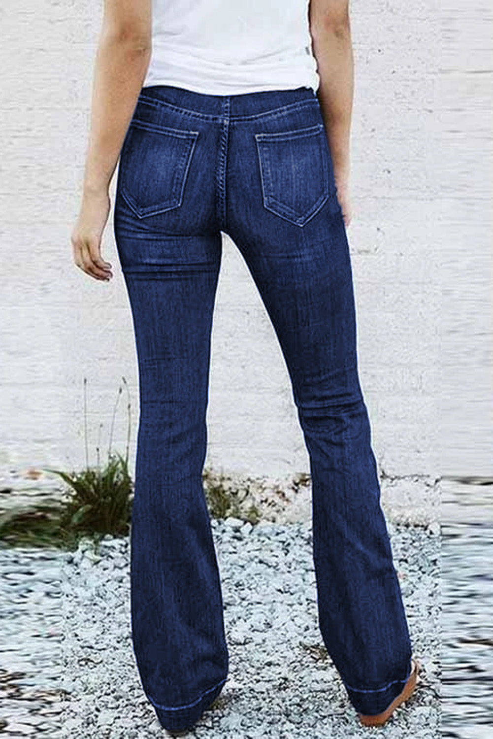 Elastic Waist Dark Wash Flares